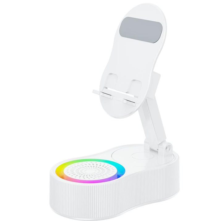 5-In-1 Wireless Bluetooth Speaker with Phone Holder | 3000Mah Portable Power Bank | USB Rechargeable | Adjustable Tablet Stand | Colorful LED Lights | Gift for Friends & Family"