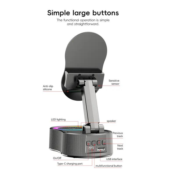 5-In-1 Wireless Bluetooth Speaker with Phone Holder | 3000Mah Portable Power Bank | USB Rechargeable | Adjustable Tablet Stand | Colorful LED Lights | Gift for Friends & Family