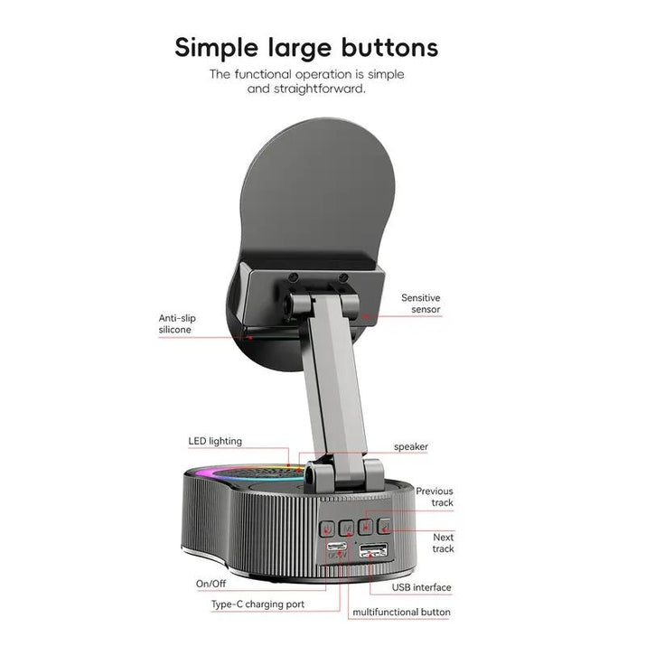 5-In-1 Wireless Bluetooth Speaker with Phone Holder | 3000Mah Portable Power Bank | USB Rechargeable | Adjustable Tablet Stand | Colorful LED Lights | Gift for Friends & Family"