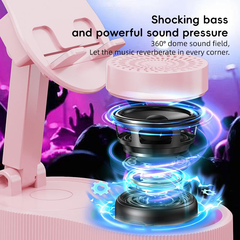 5-In-1 Wireless Bluetooth Speaker with Phone Holder | 3000Mah Portable Power Bank | USB Rechargeable | Adjustable Tablet Stand | Colorful LED Lights | Gift for Friends & Family"
