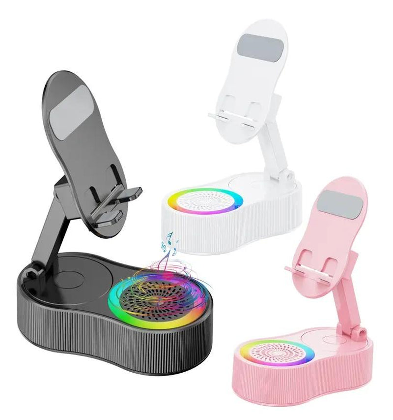 5-In-1 Wireless Bluetooth Speaker with Phone Holder | 3000Mah Portable Power Bank | USB Rechargeable | Adjustable Tablet Stand | Colorful LED Lights | Gift for Friends & Family"