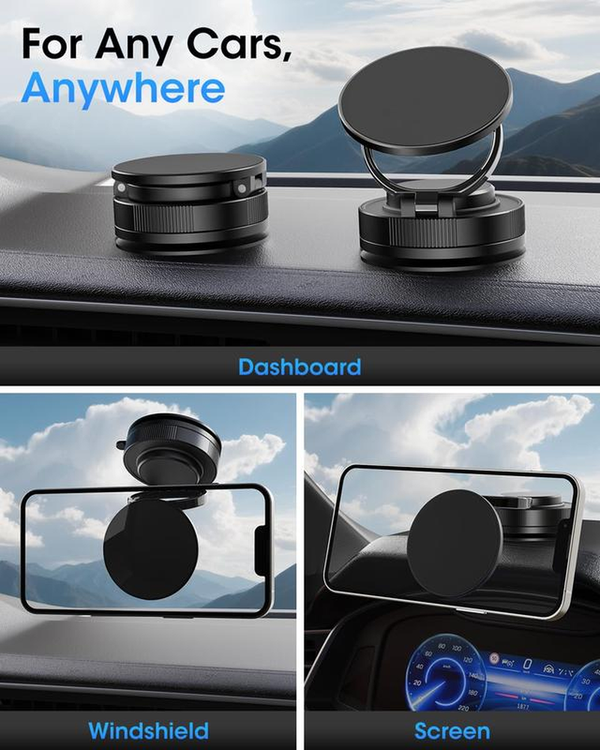 2025 Upgraded Magnetic Phone Holder for Car, for Magsafe Car Mount, Hands Free Suction Cup Cell Phone Holder Car Accessories Fit Iphone 16 Pro Max 15 14 13 12
