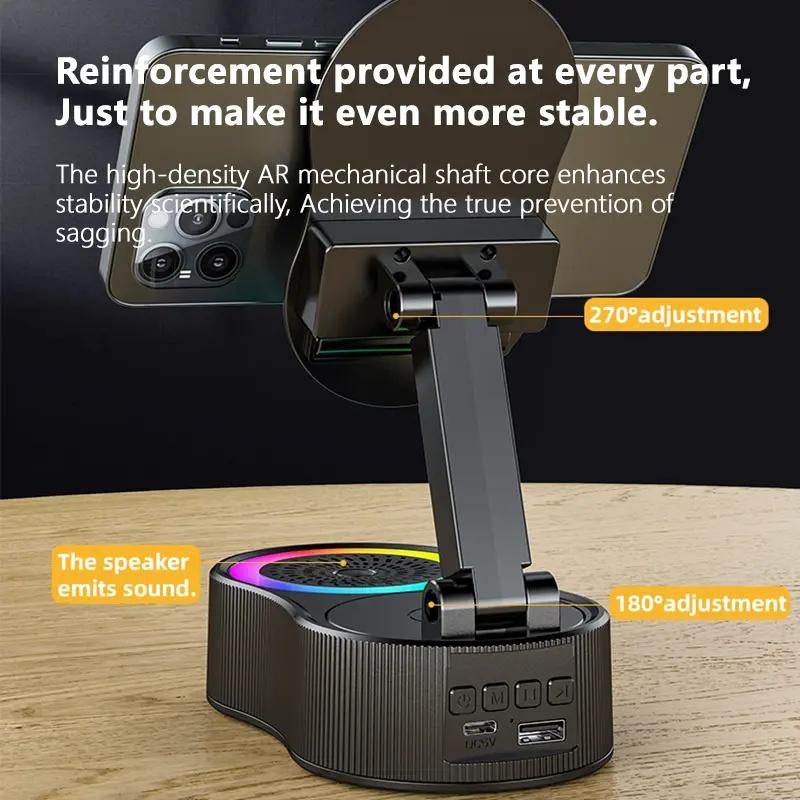 5-In-1 Wireless Bluetooth Speaker with Phone Holder | 3000Mah Portable Power Bank | USB Rechargeable | Adjustable Tablet Stand | Colorful LED Lights | Gift for Friends & Family"